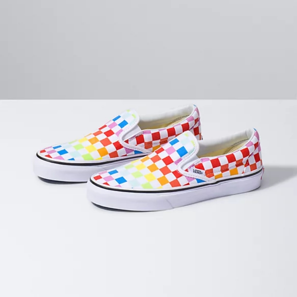 Unisex Rainbow Checkered Vans Slip On 12